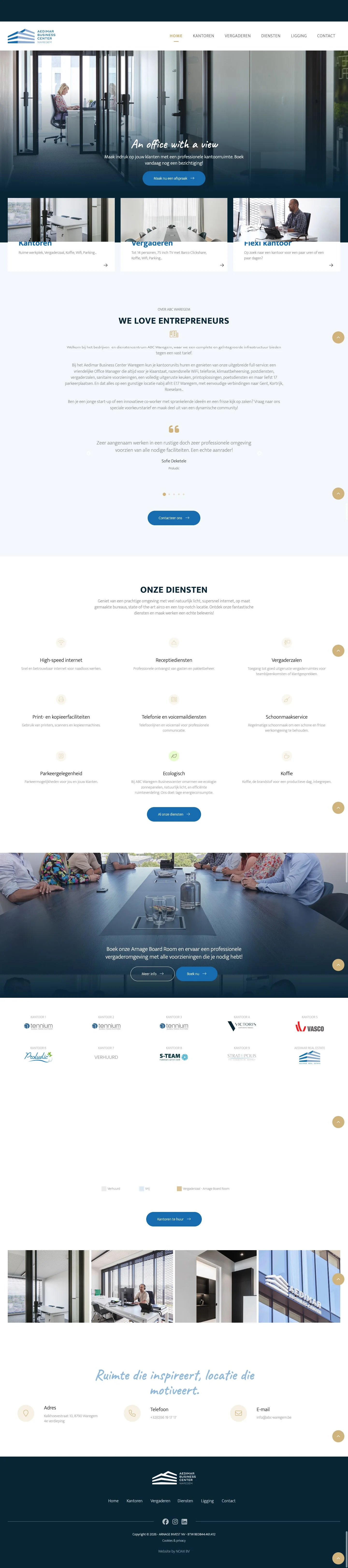Volledige homepage van ABC-Waregem: website voor kantoorverhuur