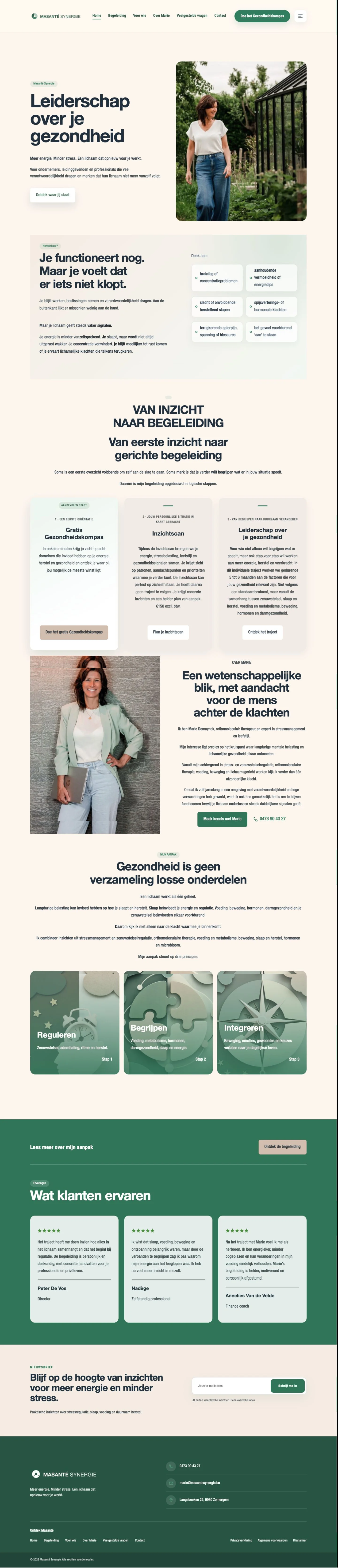 Volledige homepage van Masanté Synergie: WordPress-website
