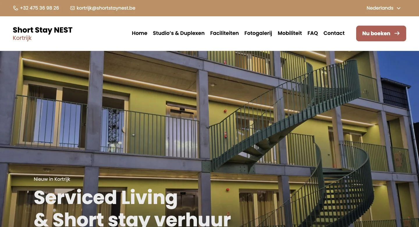 Website van Short Stay NEST Kortrijk