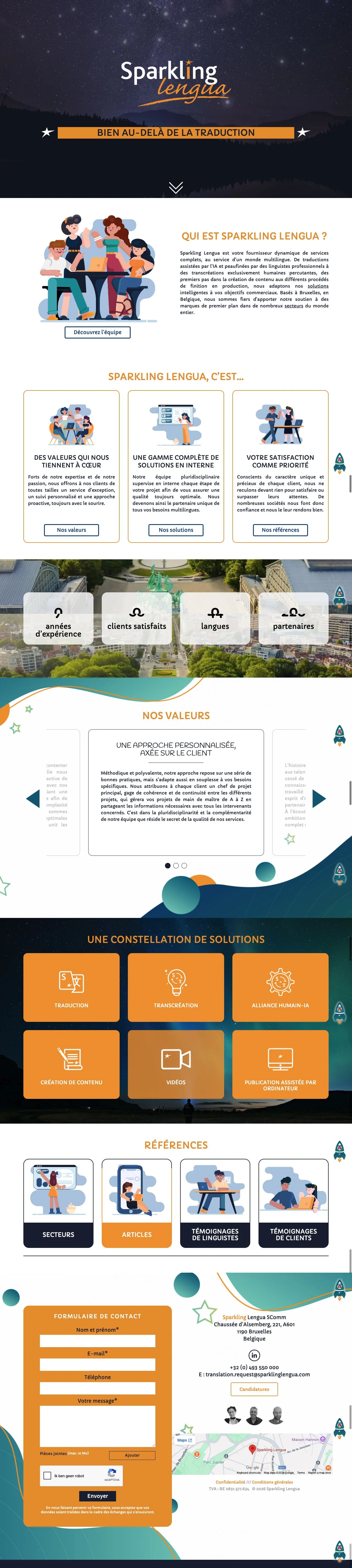 Volledige homepage van Sparkling Lengua: website voor vertaling